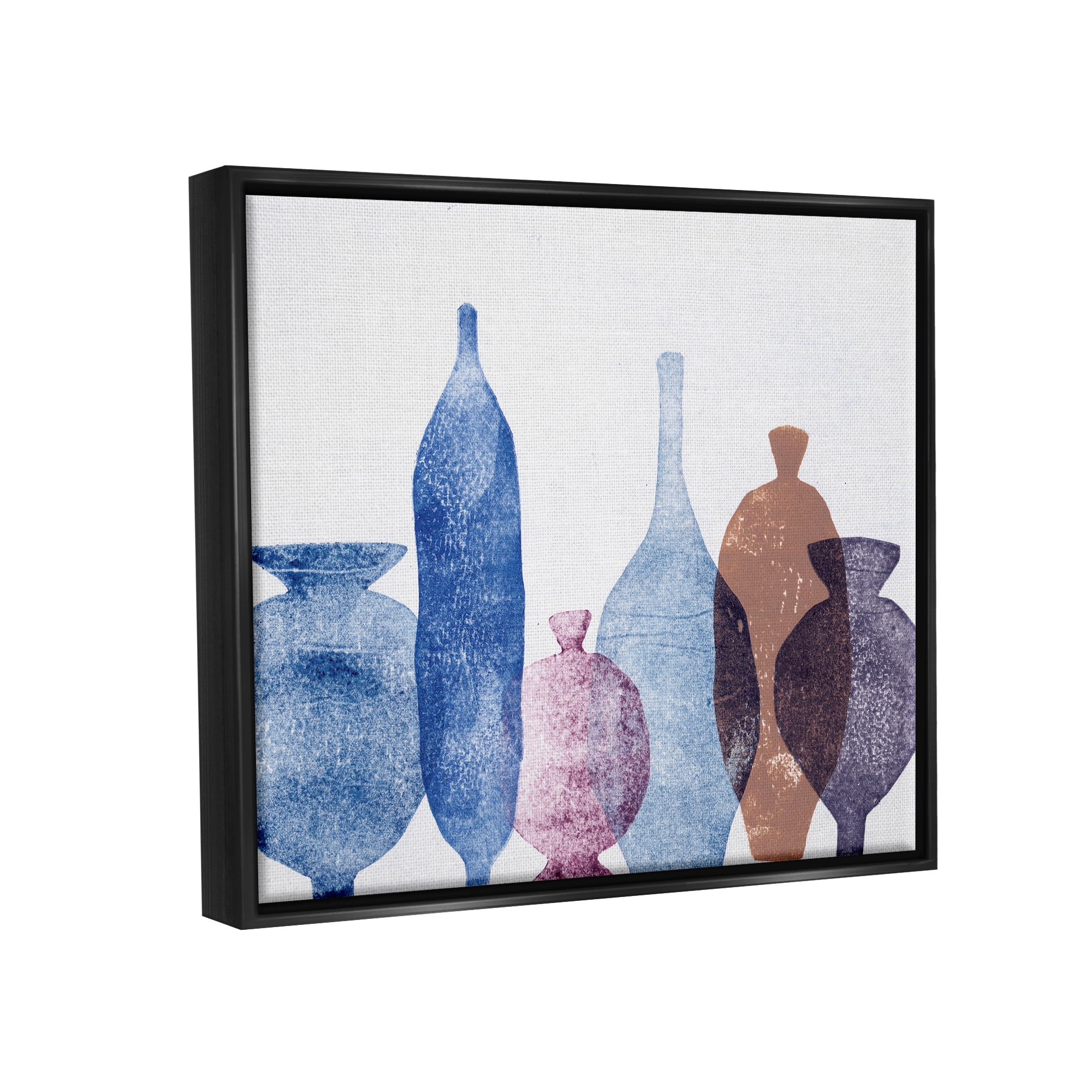 Stupell Industries Blue Layered Vases Contemporary Abstract Painting Black Floater Framed Art Print Wall Art