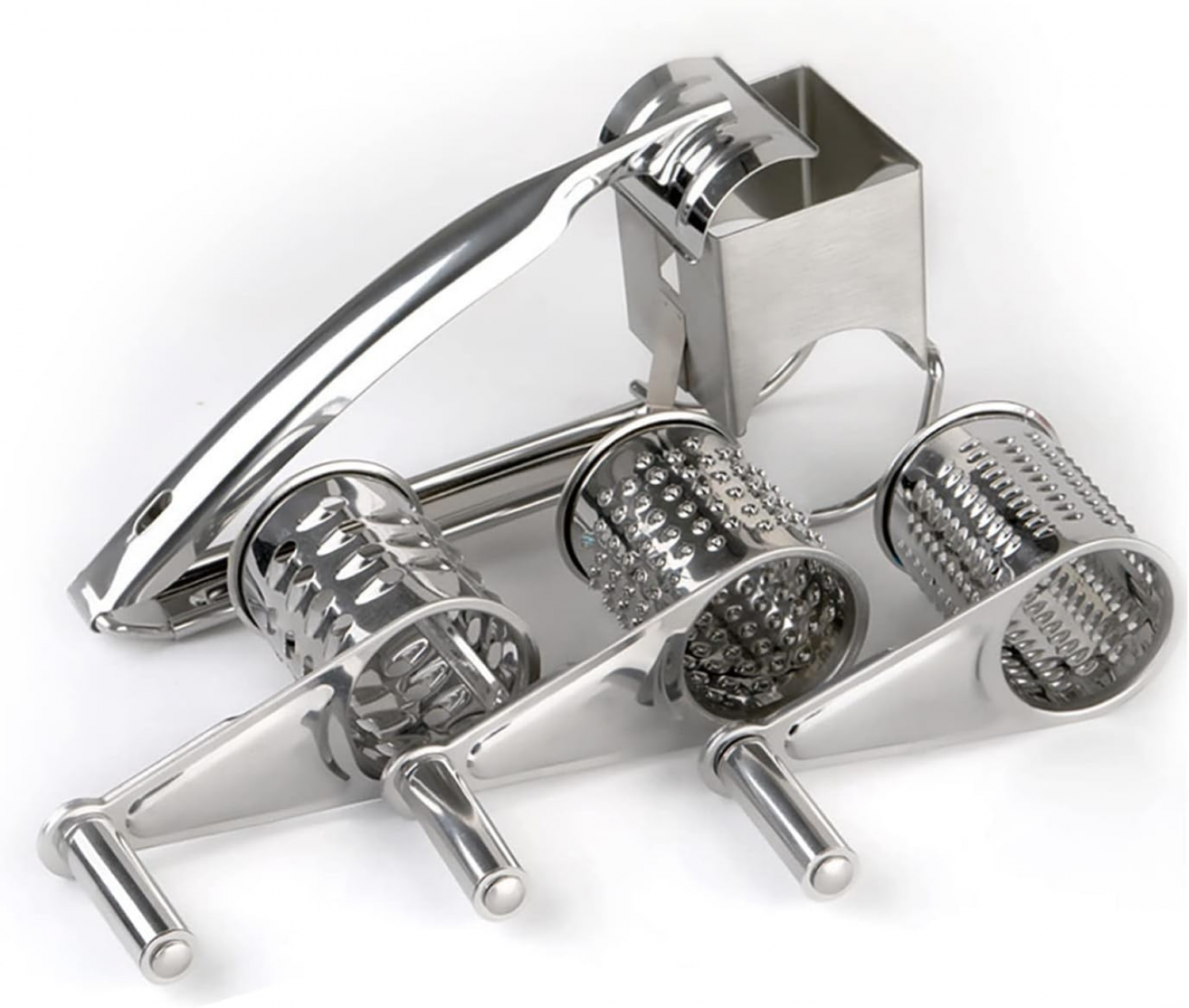 Cheese Grater With Handle, Rotary Cheese Grater With 3 Drum Blades