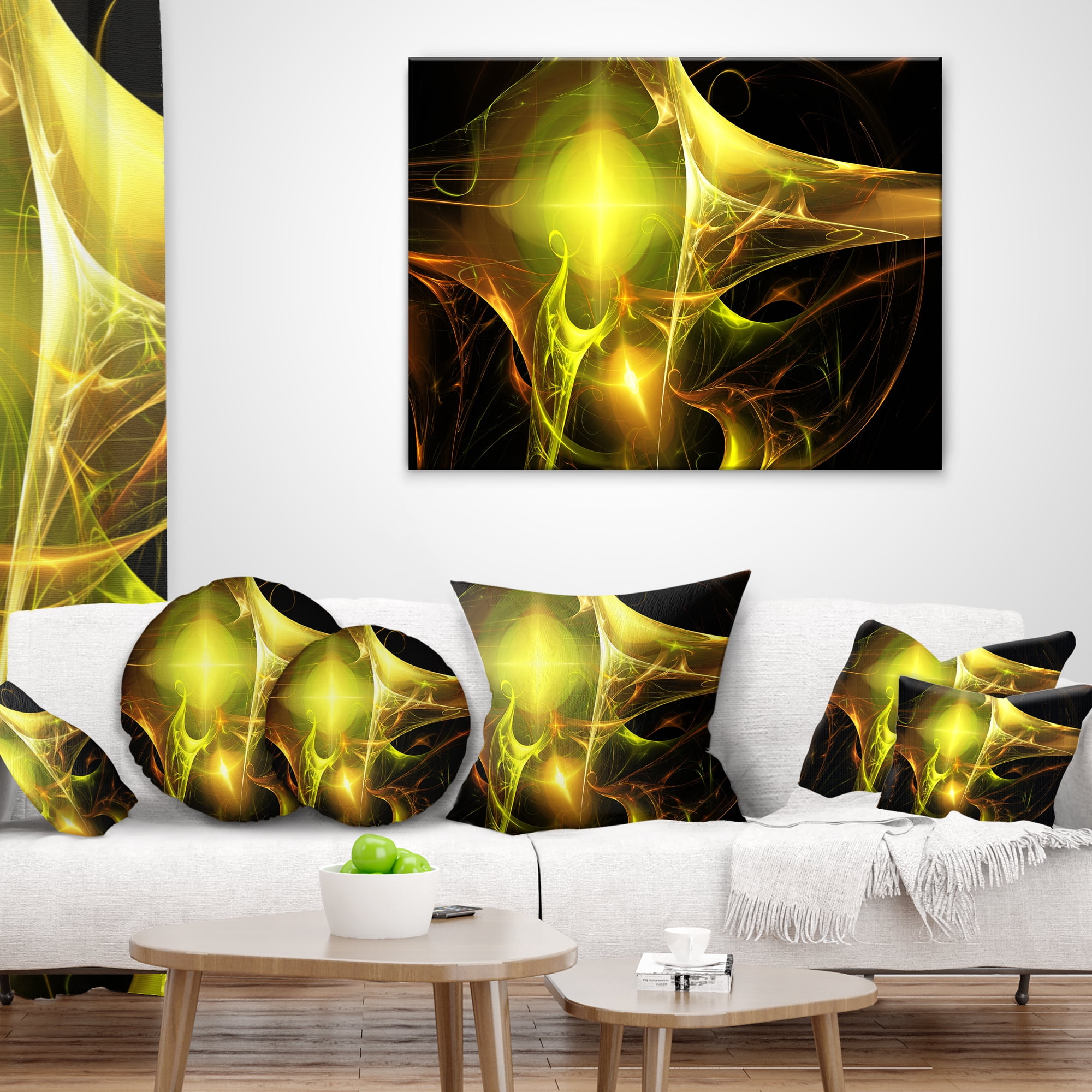 Designart Golden Bright Candle - Abstract Throw Pillow - 16x16