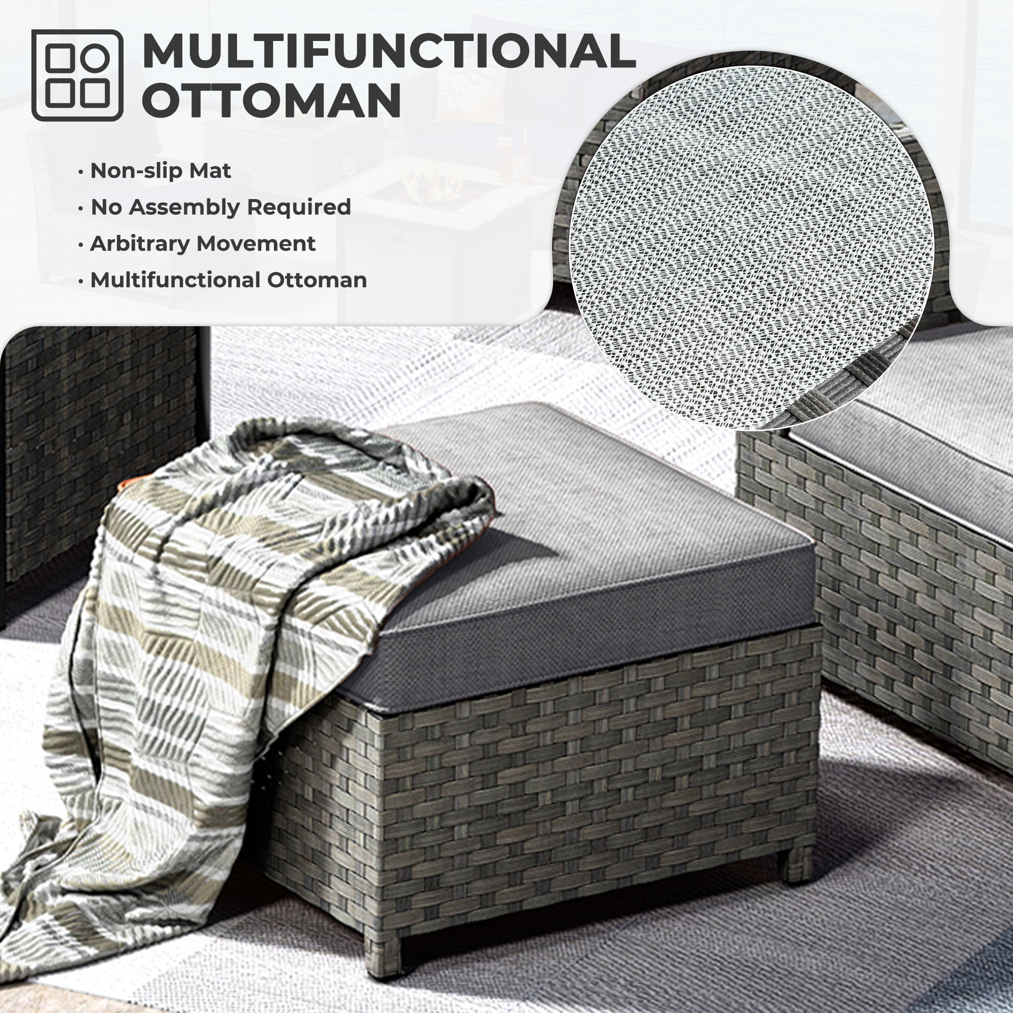 XIZZI 6-Pieces Outdoor Patio Furniture Sets Fully Assembled, Rattan All-weather Outdoor Sectional Conversation Sofa set with Coffee Table for Garden Backyard, Grey Cushion