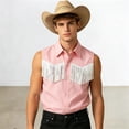 thumbnail image 2 of RUTAYY Men's Shirts Solid Color Tassel Cowboy Sleeveless Button Down Comfortable Breathable Tops Beach Vacation Blouse, 2 of 5