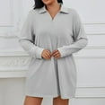 thumbnail image 5 of Hueook Fall Dresses for Women Solid Color Long Sleeved Plus Size Dress Gray 2X, 5 of 7