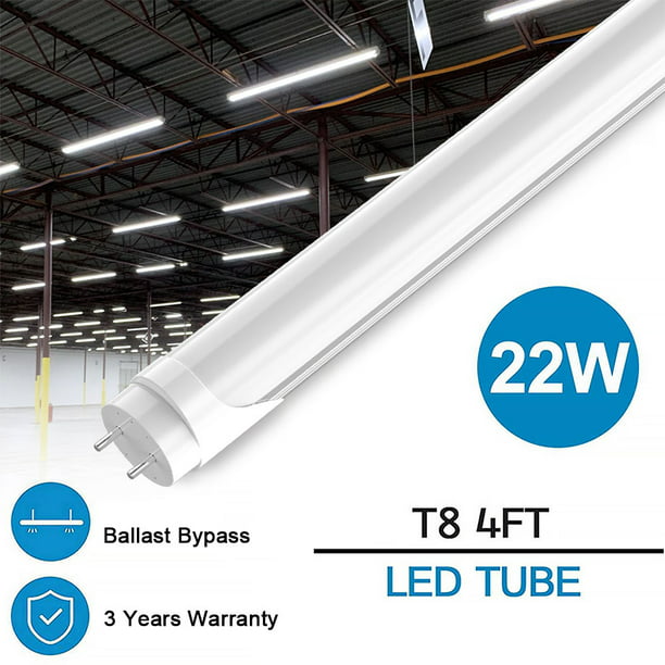 T8 4ft LED Light Bulbs,22W Fluorescent Tube Replacement ,6000K White,Double Ended Power,Frosted,4-Pack - Walmart.com
