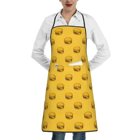 

Pofeuu Burger 1 Print Aprons with Pockets Cute Aprons for Kitchen Cooking Server Barber Chef Apron