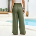 thumbnail image 5 of Wide Leg Pants for Women Cotton Linen Stretchy Elastic Waist Palazzo Pants Work Casual Trendy Lounge Trousers with Pockets OIOLOYJM Army Green 2XL, 5 of 5