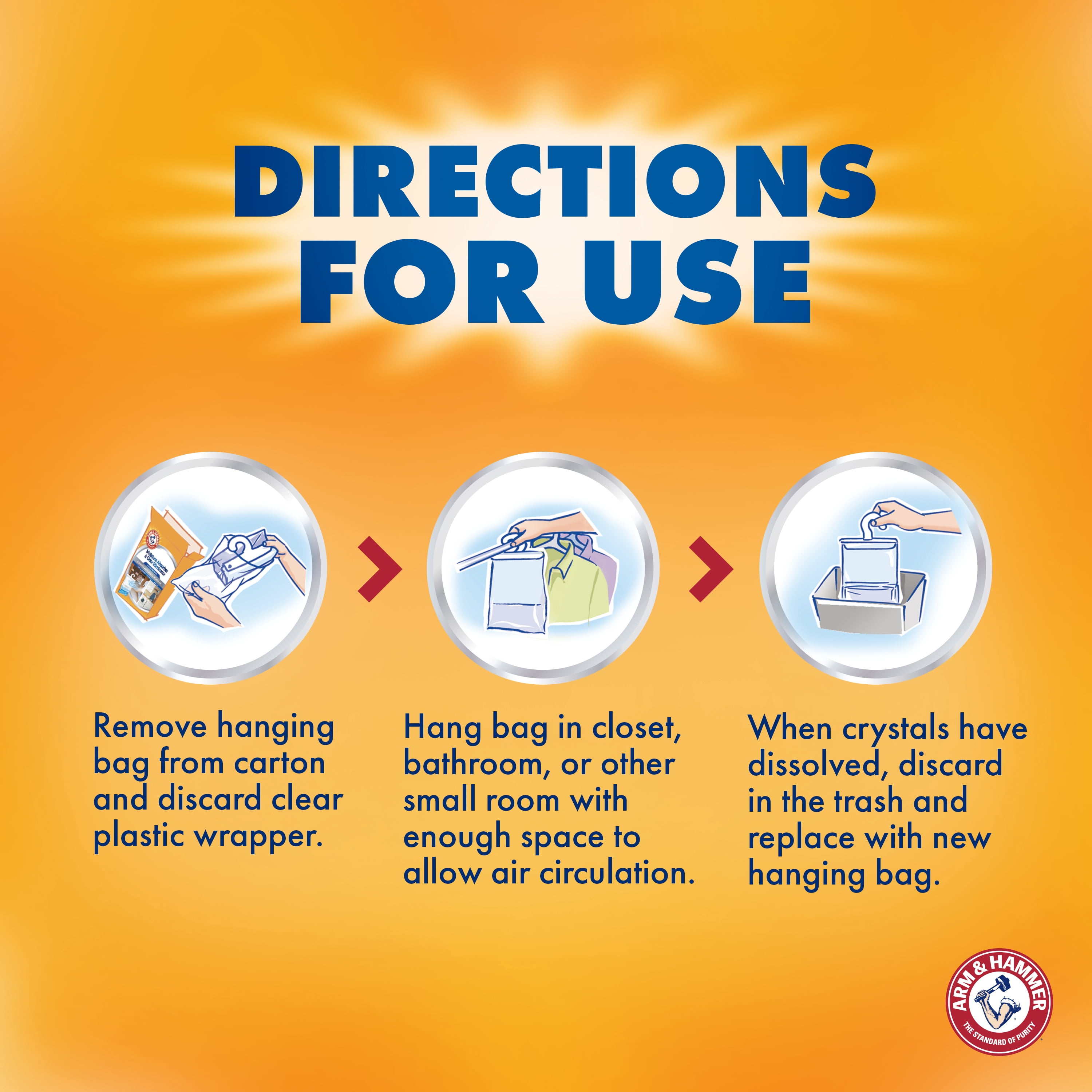 Arm & Hammer Fragrance Free Disposable Storage Moisture Absorber and Odor Eliminator Hanging Bags, 2 Pack