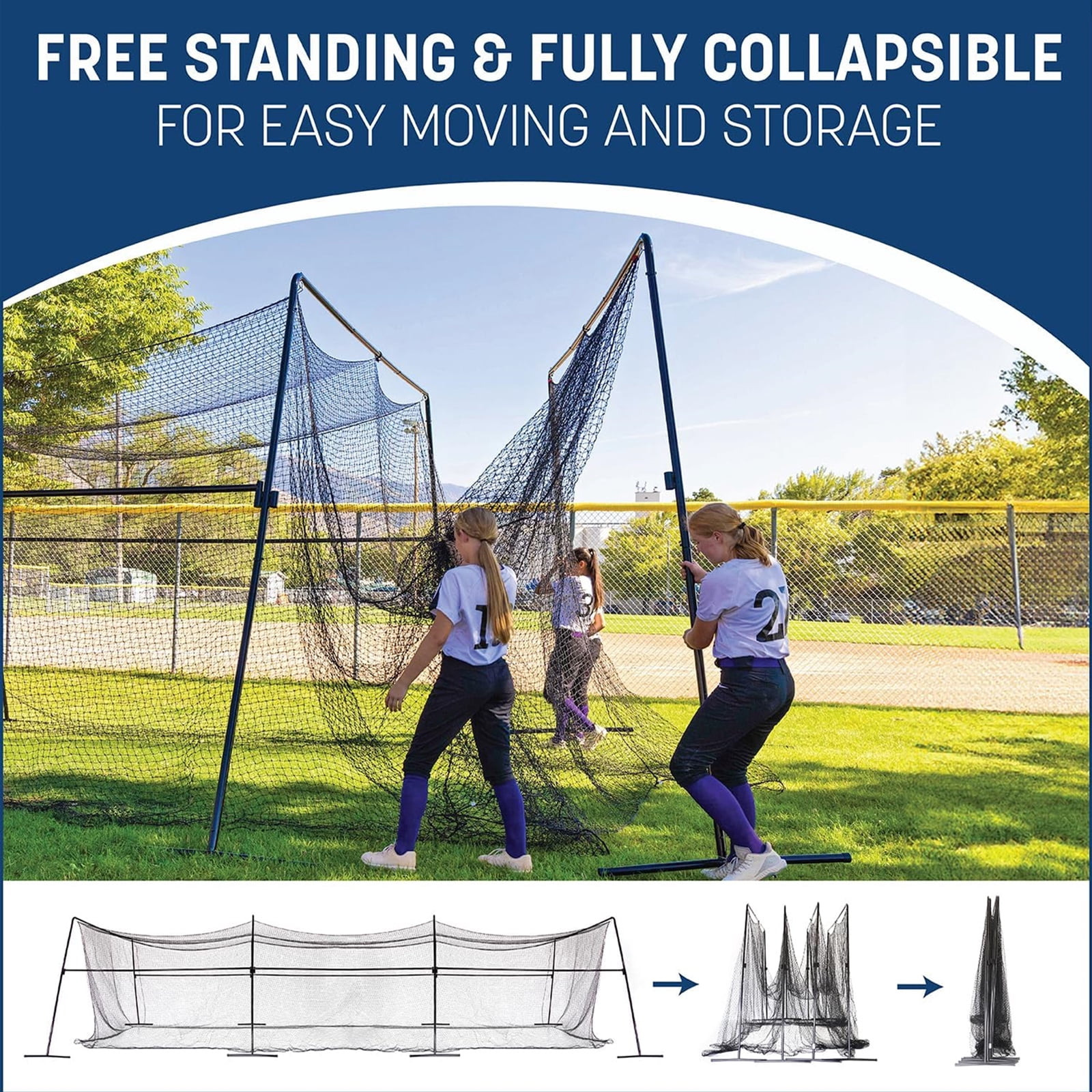 Collapsible 40ft Professional Batting Cage, Heavy-Duty Steel Frame & UV Net for Baseball & Softball, Indoor/Outdoor Use