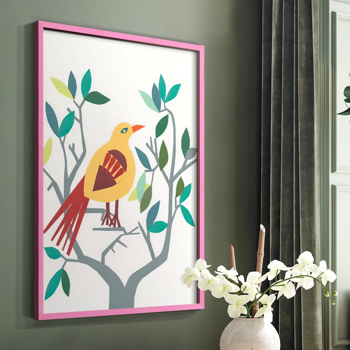 Whitty Bird III Framed Print in Pink Solid Wood 8 x 10 Framed Print
