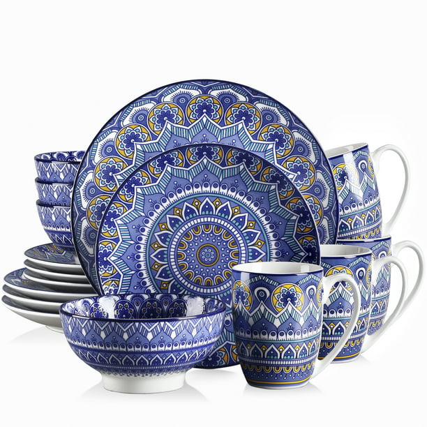 Vancasso, Series Mandala, 16-Piece Porcelain Dinnerware Set, Boho Blue ...