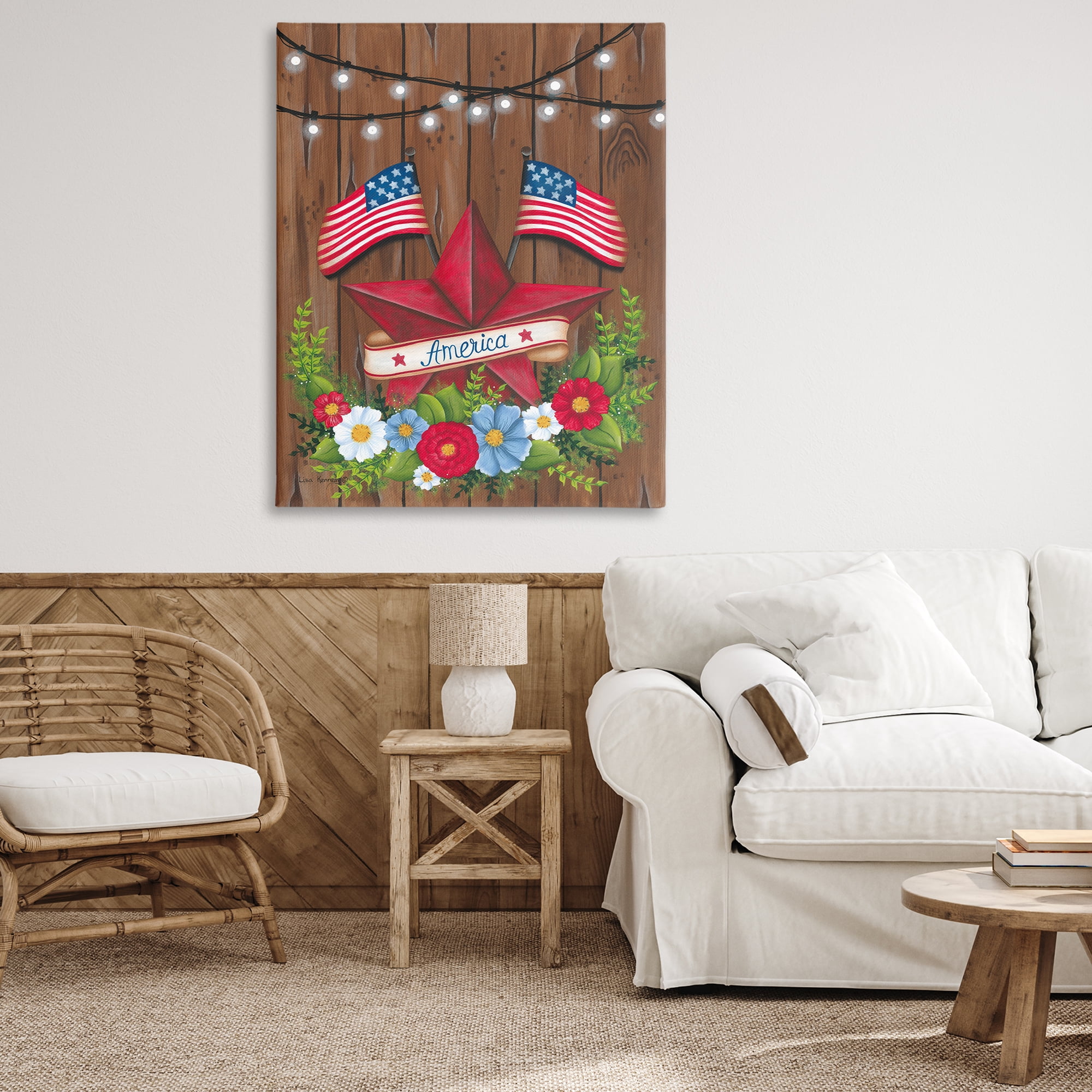 Stupell Industries Americana Country Garland Holiday Painting Wrapped Canvas Art Print Wall Art, 36 x 48