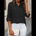thumbnail image 4 of Camisas de con Botones para Mujer, Blusa de Larga, Informal, para Trabajo o Oficina. Negro S, 4 of 10