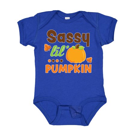 

Inktastic Thanksgiving Sassy Lil Pumpkin with Fall Leaves Gift Baby Girl Bodysuit