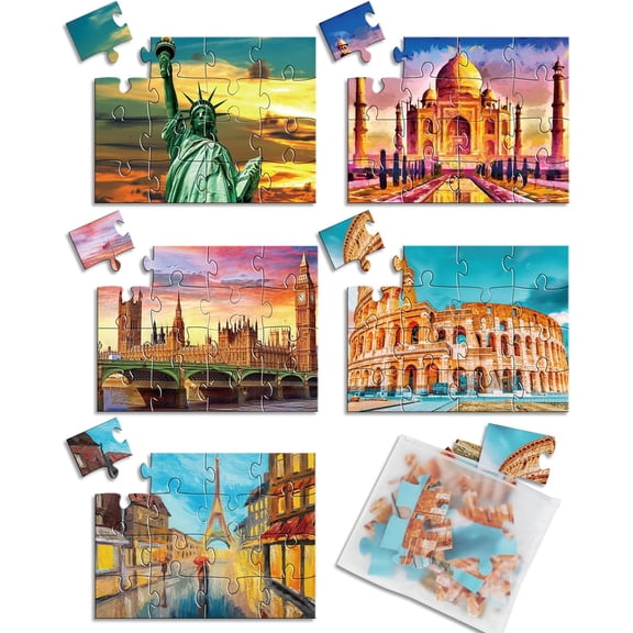 5 Packs 16 Piece Large Jigsaw Dementia Puzzles for Alzheimer’s Products Activities, Alzheimer's Puzzles Easy Memory Cognitive Games for Elderly Seniors Adults Gift with 5 Storage Bags, Construction