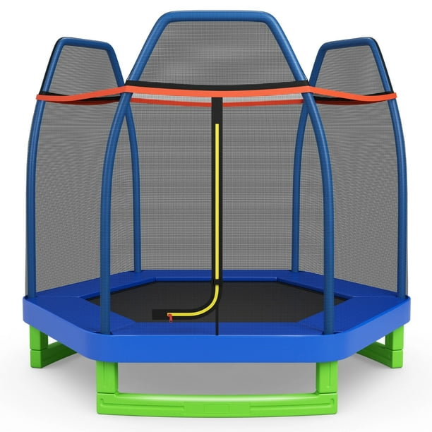 Cama Elástica Costway 223 cm para Niños con Red de Seguridad Estructura en Acero Galvanizado Azul
