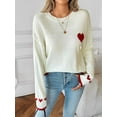 thumbnail image 5 of Female Heart Sweater Crew Neck Casual Long Sleeve Loose Fit Love Print Ribbed Knit Sweaters Pullover Top White S, 5 of 9