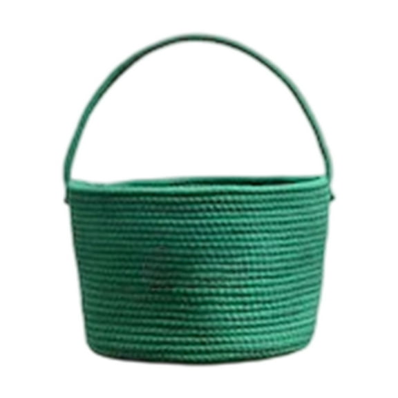 Small Cotton Rope Basket with Handle Pink Woven Storage Basket 9.45” x 7.09” Little Gift Basket for Baby Shower, Easter, Christmas Green