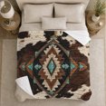 thumbnail image 4 of Ornate Central Diamond Against Dark spotted cattle pattern Patches, Soft Flannel Blanket with Ornamental Western Print, Housewarming Gift and Home Decor for Bedroom and Living Room, 4 of 7