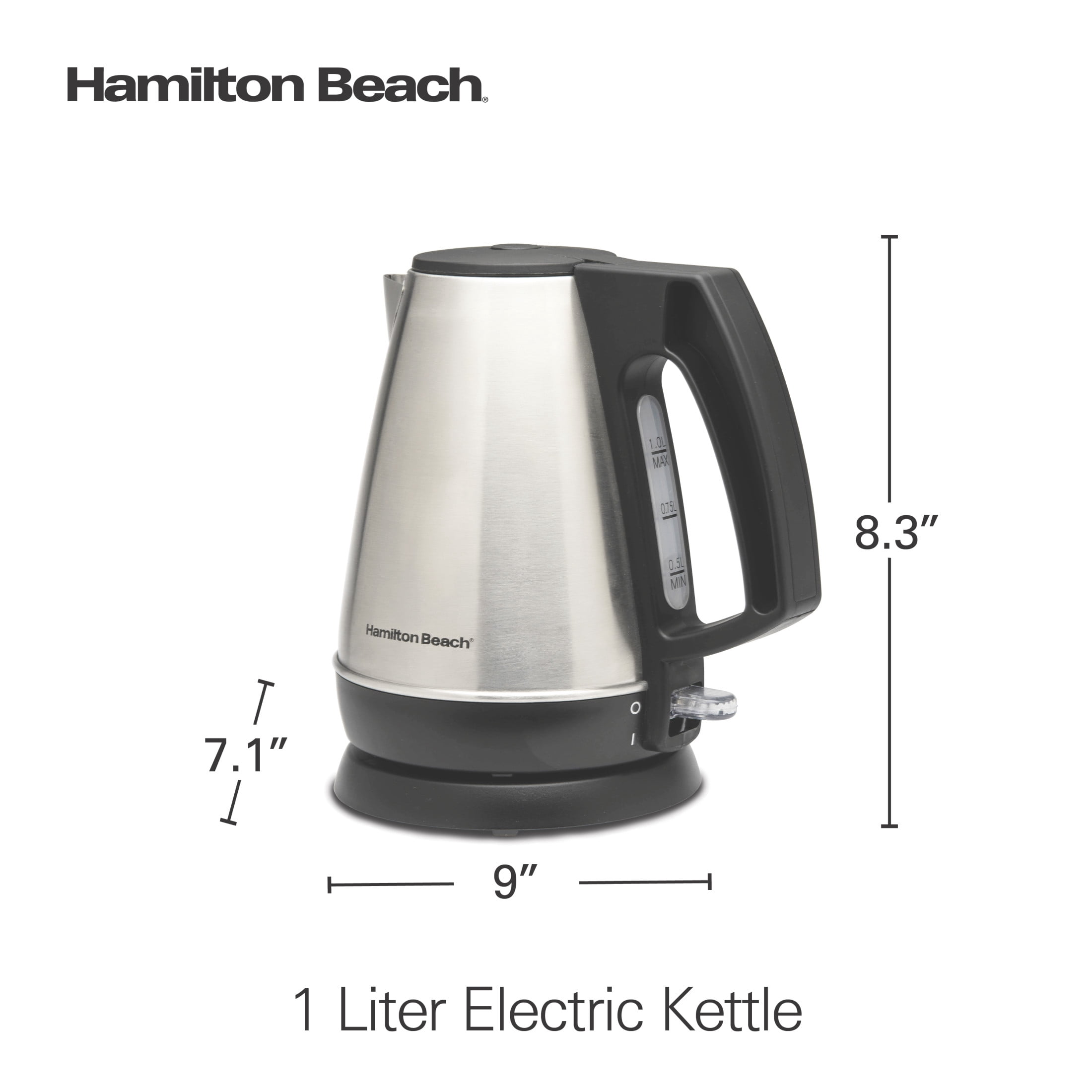 Hamilton Beach Stainless Steel Electric Kettle, Tea & Water Kettle, 1L, Black Accents