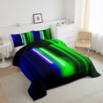 thumbnail image 3 of Feelyou Neon Glowing Lightning Queen Comforter Set, Blue Green Stripes Abstract Bedding Sets, Teens Kids Boys Girls Reversible Bedding Comforter Set, Ultra Soft Bedroom Decor, 3pcs, 3 of 8