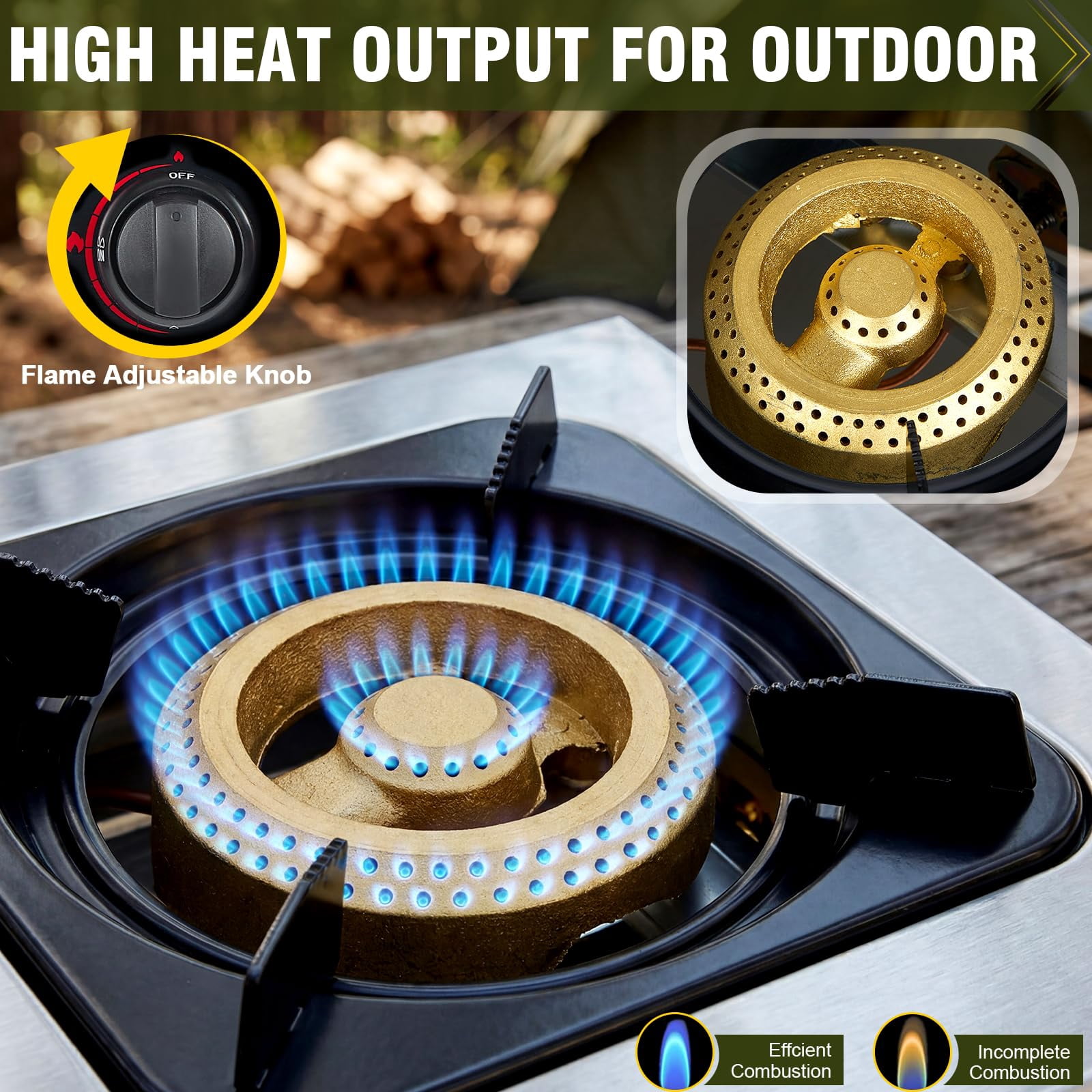 SIXDAY 4 Burner Propane Gas Stove, 40,000 BTU Portable Outdoor Cooktop with Stainless Steel Surface, Enamel Pan Supports, Electronic Ignition, Regulator & Hose for Camping, BBQ & Outdoor Cooking