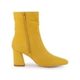 thumbnail image 3 of BLISSFUL STEP Women's Ankle Boots Slouch Pointy Toe Chunky Heel Side Zip Faux Suede Booties Yellow 6, 3 of 7
