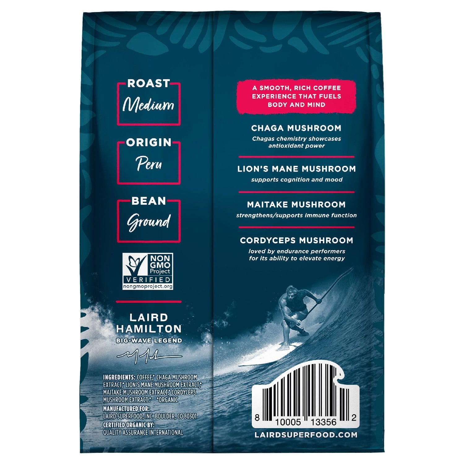 Laird Superfood Organic Ground Coffee with Mushrooms, 32 Ounce