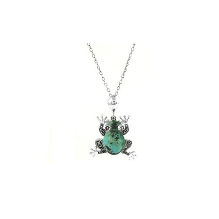 - Genuine Turquoise and Marcasite Sterling Silver Frog Pendant