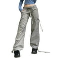 thumbnail image 2 of hirigin Women's Casual Long Pants, Button Zipper Closure Lacing Solid Color Daily Street Trousers with Pockets, 2 of 9