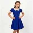 thumbnail image 3 of BLTIBY Girls Vintage Dress 50s Retro Leck Button Dresses Short Sleeve A Lined Swing Dress Blue 8-9 Years, 3 of 8