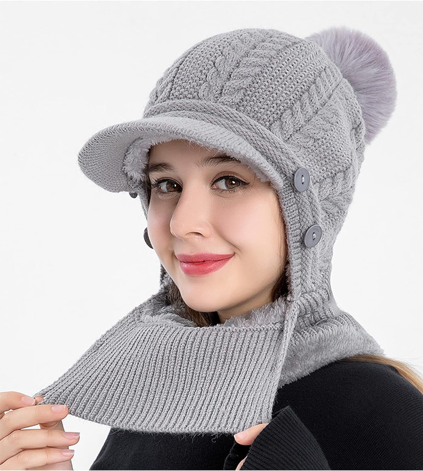 Zhengup Women Winter One Piece Beanie Hat Slouchy Fleece Balaclavas Face Mask Neck Scarf Set Earmuff Ski Snow Knit Hats