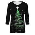 thumbnail image 5 of Mifsaly Merry Christmas Shirts Women 3/4 Sleeve Crewneck Plus Size T-Shirts Gradient Bright Fashion Pullover Tops Festival Party Blouse Holiday Funny Outfits 2025, 5 of 5