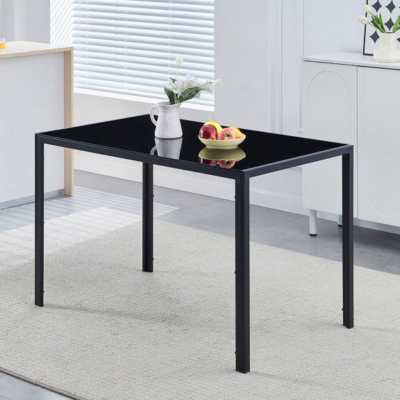 51.2" Tempered Glass Dining Table Modern Kitchen & Dining Room Table for 6 Rectangular Glass Dinner Table for Small Space, Black