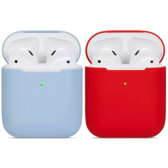 Compatible Airpods Case, 2 Pack Protective Ultra-Thin Soft Silicone Shockproof Non-Slip Protection Accessories Cover Case for Apple Airpods 2 & 1 Charging Case - Light Blue Red
