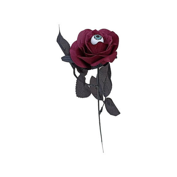 Halloween Faux Rose with Eyeballs Black Red Artificial Silk Flower Single Stem Spooky Gothic Decor for Bedroom Living Room Office Party Vase, Red, 15.4*2.8in, 10 pcs