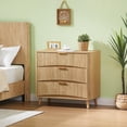 thumbnail image 2 of PORKISS Fluted 3 Drawer Dresser for Bedroom, 31.6" Mid Century Chest of Drawers with Curved Fronts, Wood Small Dresser with Metal Handles & Storage for Hallway Living Room Entryway, Oak A, 2 of 9