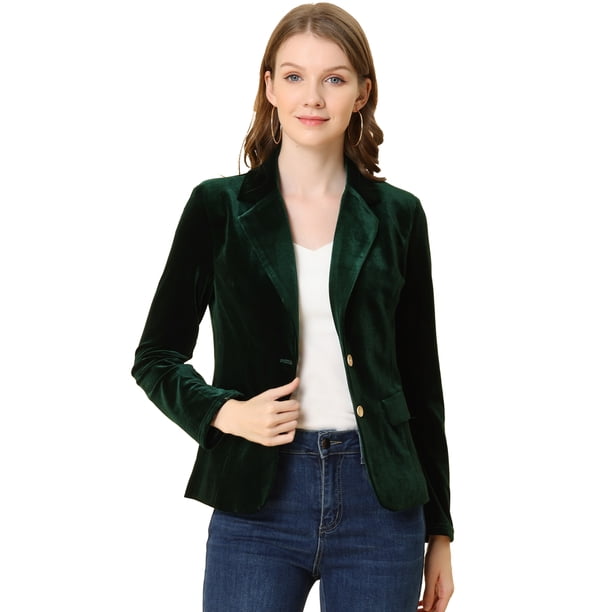 Chaqueta de Terciopelo Allegra K Vintage Verde Oscuro S