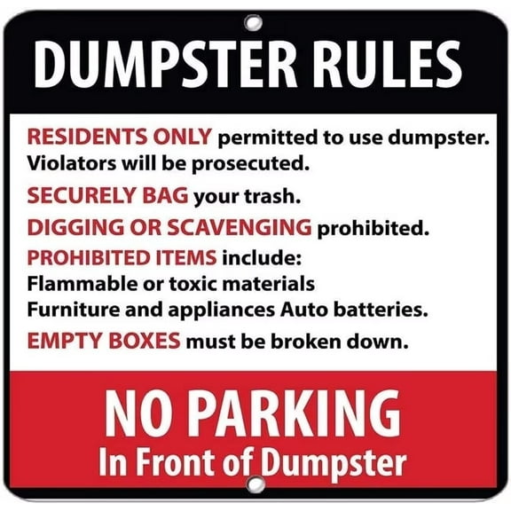 Warning Sign Dumpster Rules Residents Only Violators Will Be Prosecuted Road Sign Business Sign 12x12 Inches Aluminum Metal Tin Sign
