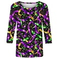 thumbnail image 5 of Mifsaly Womens Mardi Gras Shirts Carnival Mask Print 3/4 Sleeve Tops Comfy Lightweight Festival Blouse Loose Fit Party T-Shirts Spring Summer Going Out Daily Streetwear L, 5 of 7