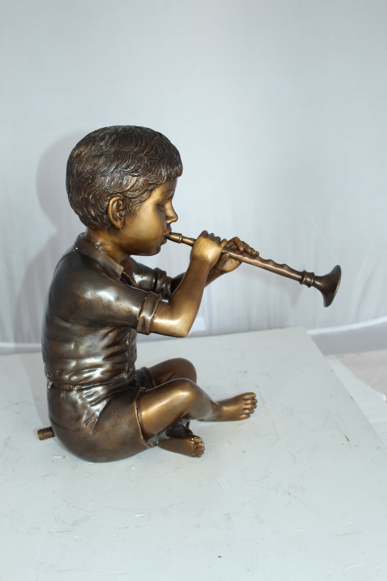 Nifao Boy Playing Flute Outdoor Fountain Statue, Bronze Garden Water Feature Sculpture for Patio & Yard – Outdoor Garden Decor Sculpture, 7"L x 11"W x 14"H