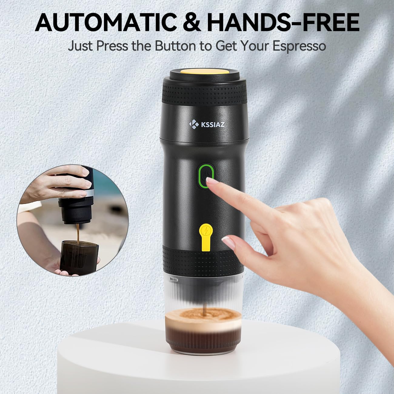 Portable Espresso Machines, Electric Espresso Maker with Self-Heating, 20 Bar Mini Coffee Maker With NS Capsule Ground Coffee for Camping Travel Office, USB-C Car Charger, Blcak