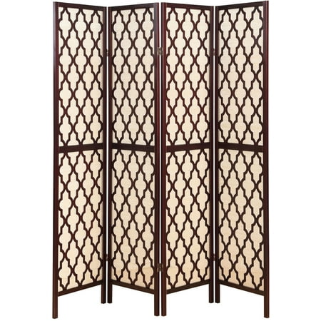 Wooden Screen Dividers Legacy Decor 4 Panel Wooden Fabric In-lay Screen Room Divider with Decorative Cut Outs, Espresso Color ()