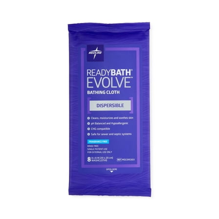 Medline ReadyBath Evolve Flushable Adult Bathing Wipes, Unscented, 8 x 8In, 240 Count