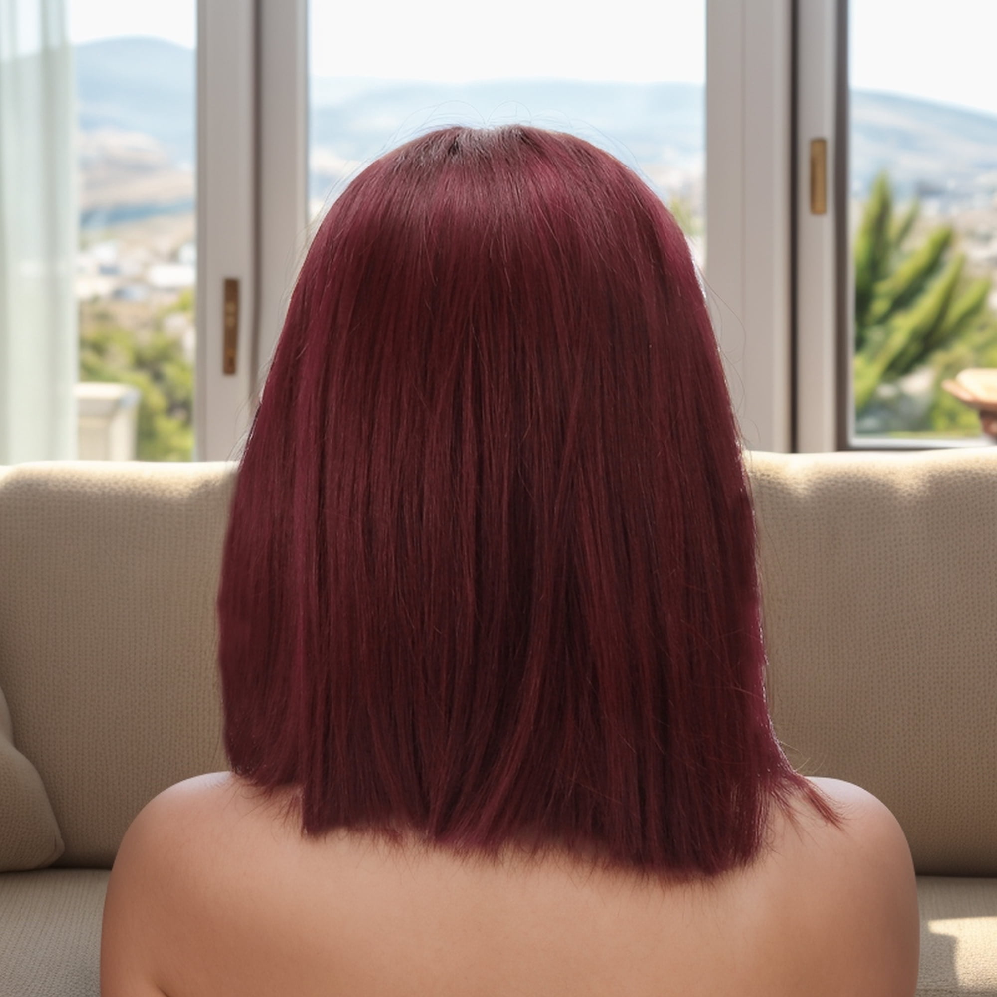 Unique Bargains  1 Pc Straight Long Hair Hair Wig Real Human Hair 10in 13x4in 180 Human Wig Red for Women