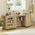 thumbnail image 2 of HOMCOM Table de Couture Pliante avec Abattant, Table d'Artisanat Roulante, Naturel, 2 of 10
