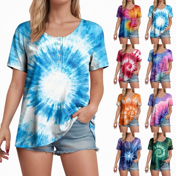 vigerkar Plus Size Tops for Women Button Up Henley Shirts Short Sleeve Summer T-Shirts V/Crewneck Casual Trendy Tunics (Purple, XXL)