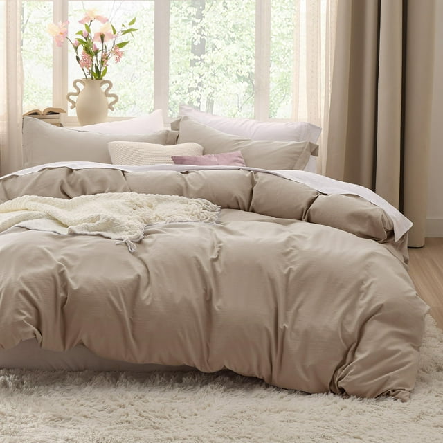 Juego de fundas de edredón Bedsure Deep Beige, tamaño completo, 3 piezas
