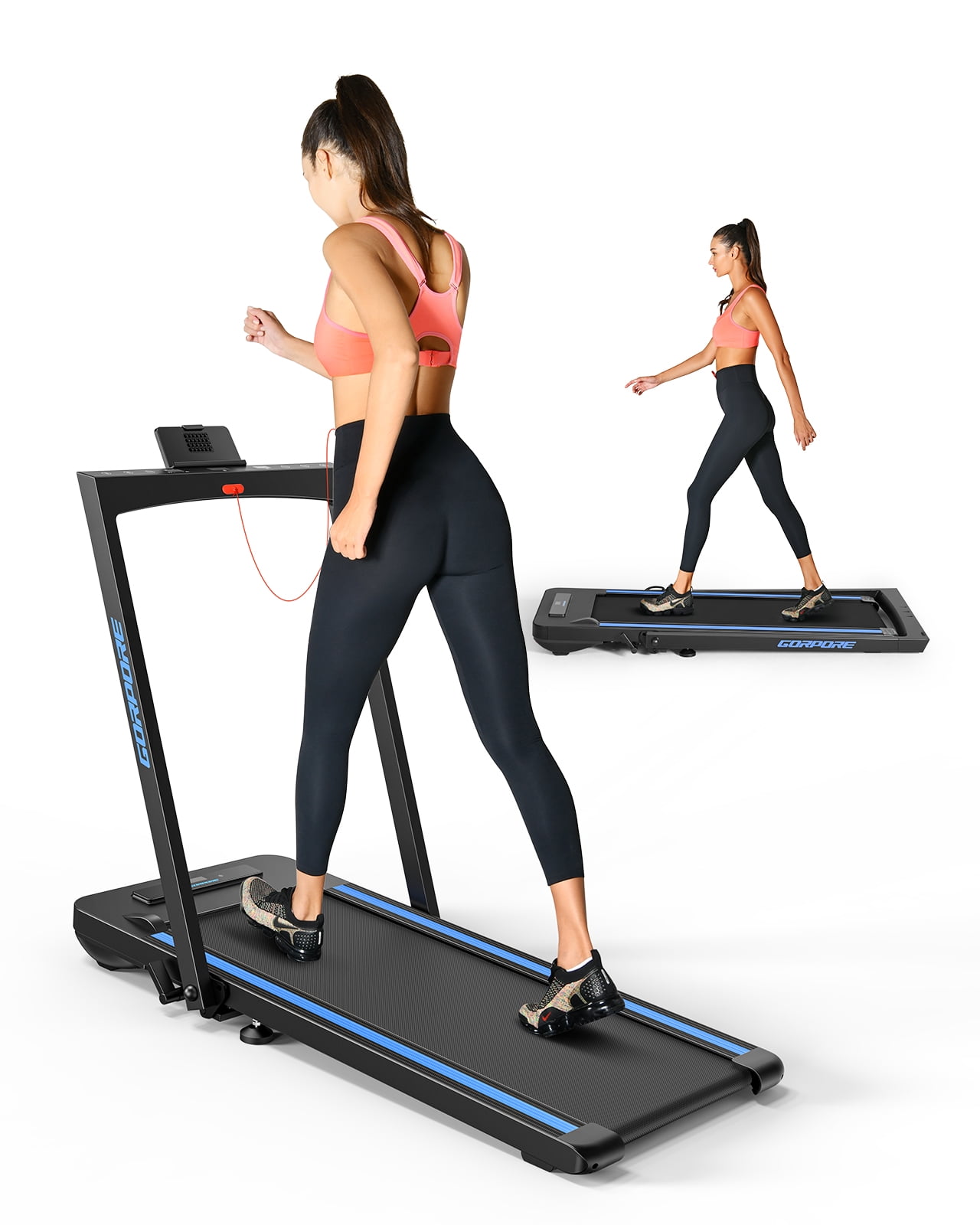 2 in 1 Under Desk Treadmills GORPORE 2.5HP Folding Electric Treadmill with Dual LED Display & Remote Portable Treadmill Foldable Walking Treadmill Jogging Running Machine for Home Office Apartment 