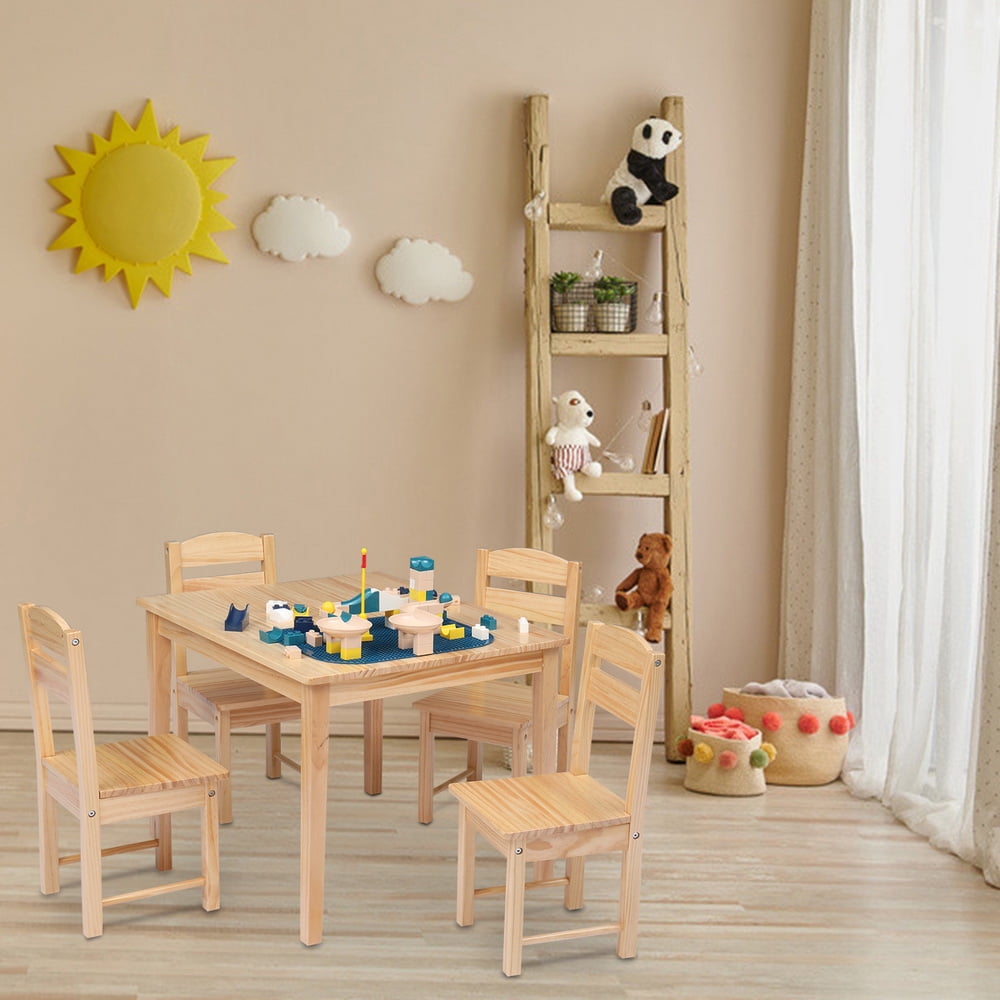 Kepooman Pine Wood Table and Chair Set for Children, Wooden Dining Table with 4 Chairs, Activity Table Set, Suitable for Children Aged 3-8, Wood Color Kepooman Pine Wood Table and Chair Set for Children, Wooden Dining Table with 4 Chairs, Activity Table Set, Suitable for Children Aged 3-8, Wood Color