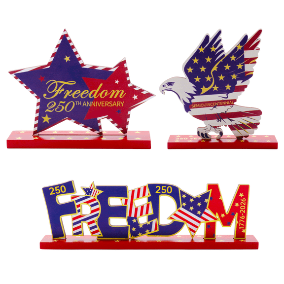 Tumao 4th of July Table Decorations 3 Pcs Patriotic Table Decor Wooden Independence Day Table Signs for Office Desk Patriotic Party Dinner Topper House