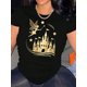 thumbnail image 1 of [Casual Short Sleeve Round Neck Top] 1pc Women'S Casual Polyester T-Shirt with Creative Fairy Castle Print, Geometric Pattern, Round Neck, Short Sleeve, Comfortable Summer Top for All Seasons, 1 of 8